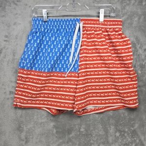 Chubbies Men's Red, White, & Blue Pineapple & Flamingo Pattern‎ Swim Trunks Sz M